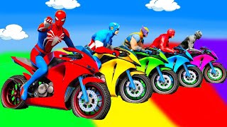 الأبطال الخارقين على القضبان دوامة قمع جسر 🚴‍♂️ SPIDER MANon Motorcycle in Spiral Bridge Stunt Rid [upl. by Yul]