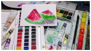 Cotman Watercolor Review amp Watermelon Painting Demo [upl. by Euqnomod]