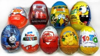 9 Surprise Eggs Unboxing Kinder Zaini Cars 2 Spongebob Thomas [upl. by Karolina680]