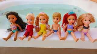 Elsa and Anna toddlers pool party and challenges [upl. by Leuqcar109]